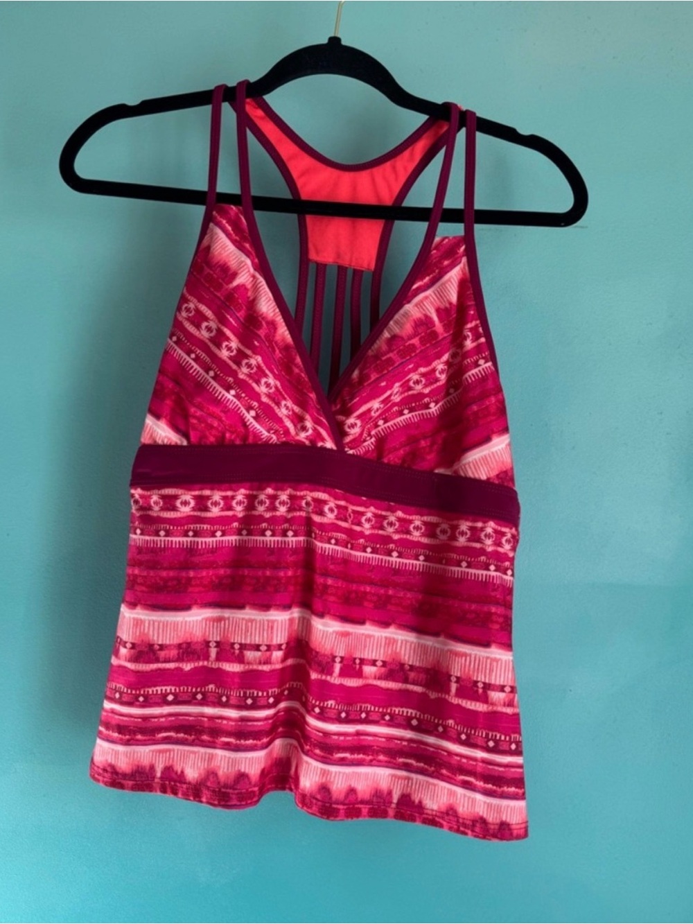 Title Nine Pink Patterned Strappy V-Neck Swim Tank
